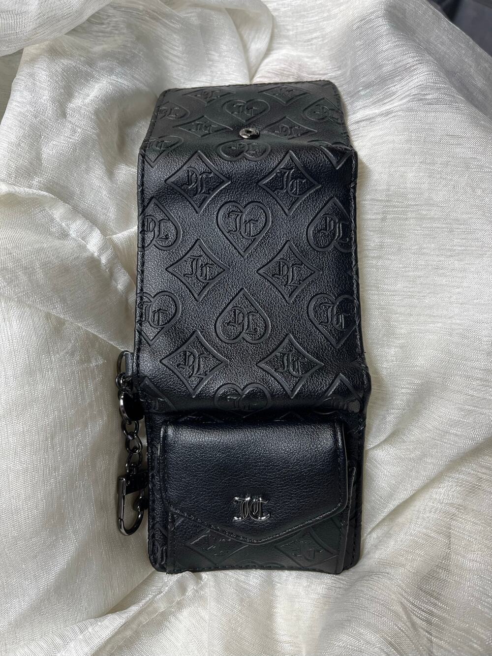 Juicy Couture Black Embossed Logo Phone Wallet Organizer Key Clip
